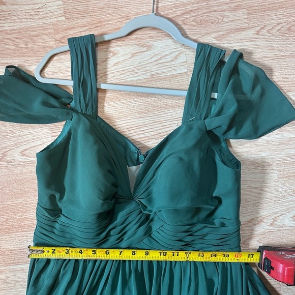 Azazie Peacock A-Line Off the Shoulder Stretch Satin Dress Size Large‎ - Picture 6 of 9